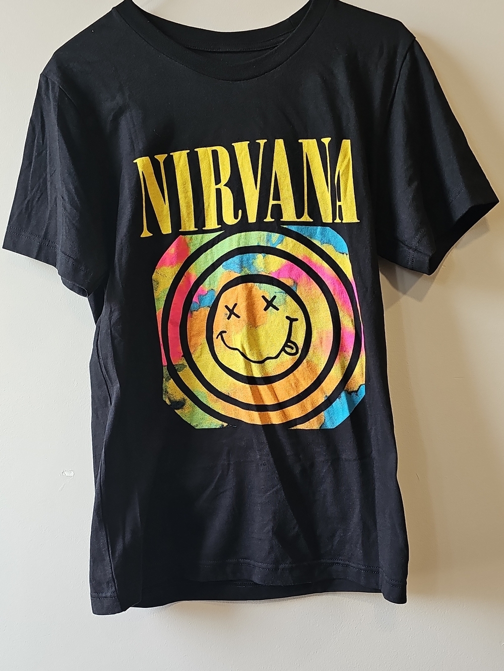 Nirvana Small Black Tie-Dye Smiley Logo Tee